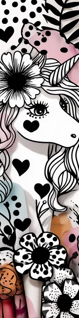Free colorable bookmarks of a unicorn surrounded by pretty hearts
